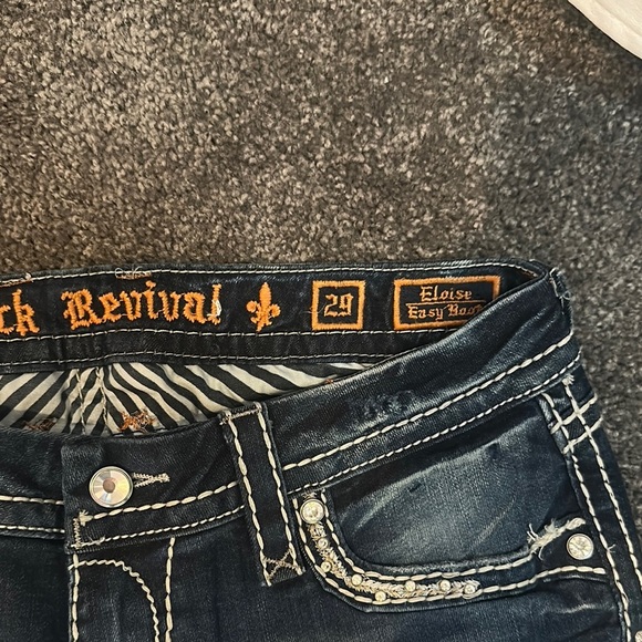 Rock Revival Blue Denim Jeans with White Stitching - Picture 3 of 3